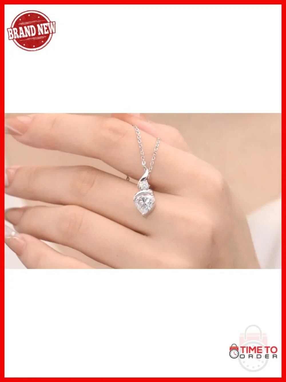 Heart Moissanite Pendant Necklace Rhodium Plated Stainless Steel